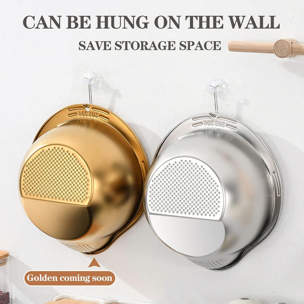 Rice Washer Strainer Bowl - 4-in-1 Washing Bowl for Quinoa, Stainless Steel Rinser With Side Drainers Small Colander for Cleaning Fruits, Vegetables, and Beans - Versatile Kitchen Tool